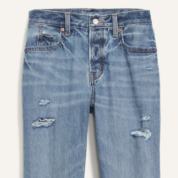 [Old Navy] Mid-Rise Buttom-Fly Slouchy Taper Ripped Non-Stretch Ankle Jeans - Picture 4 of 14